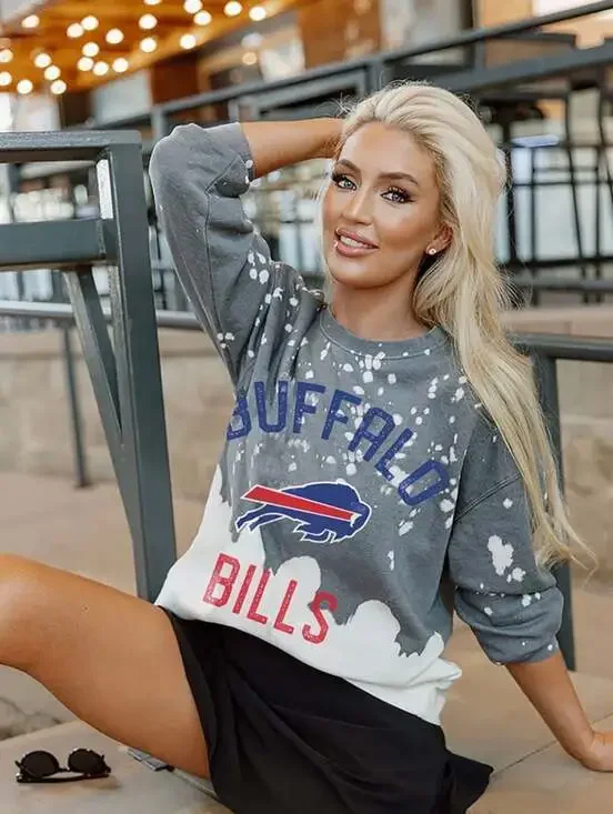 Women's Buffalo Bills Gameday Couture Oversized Bleached Dip-Dye Pullover Sweats - Picture 1 of 5